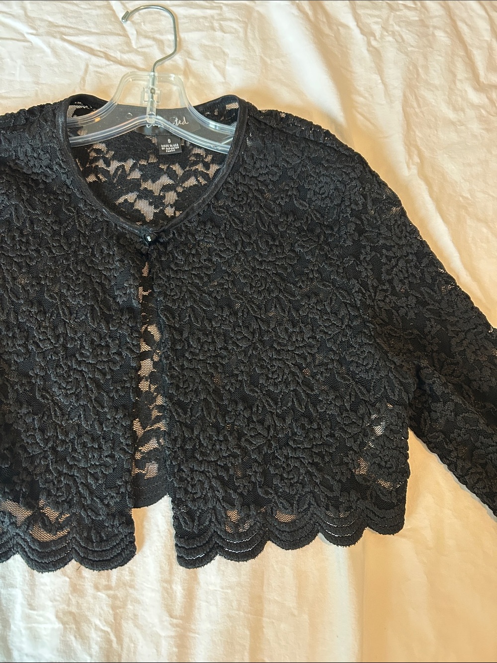 connected apparel Black Lace Cropped Cardigan